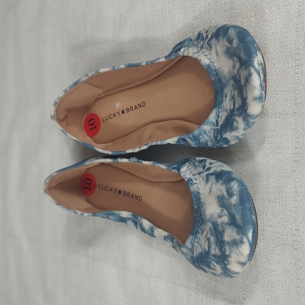 Lucky Brand White Blue Marble Slip On Ballet Slippers Flat Womens Size 10 - Picture 2 of 5